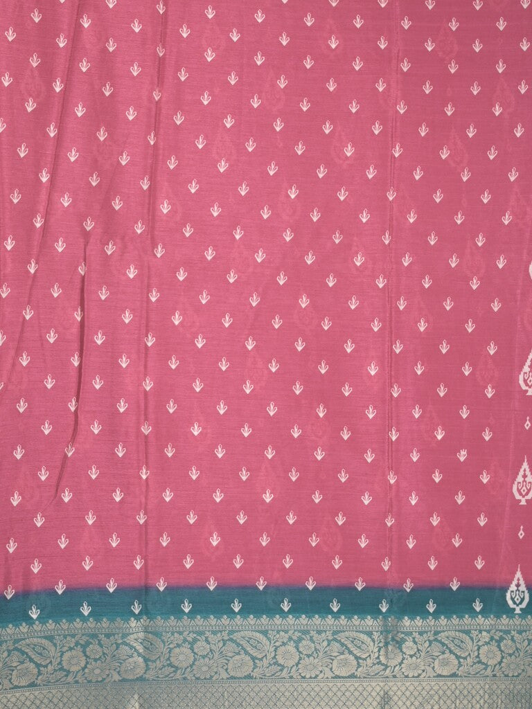 Chiffon fancy saree pink color allover digital prints & zari border with printed pallu and printed blouse