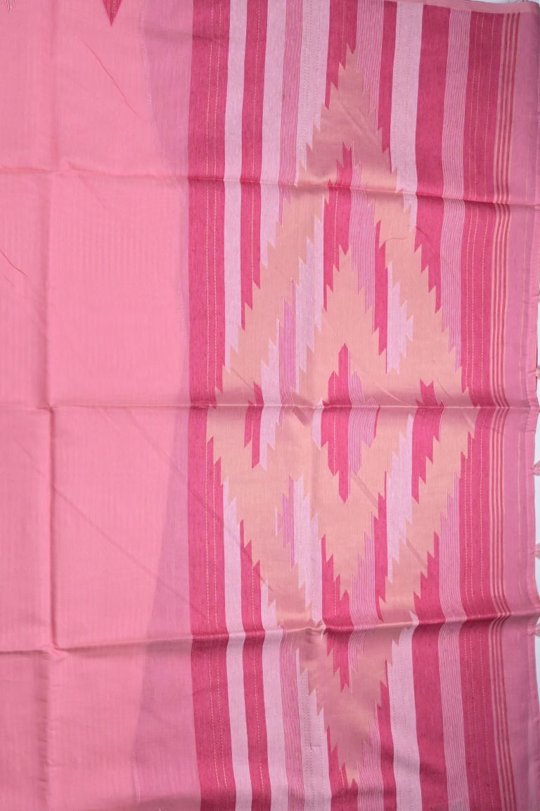 Chanderi fancy saree baby pink color allover plain & temple border with weaving pallu and plain blouse