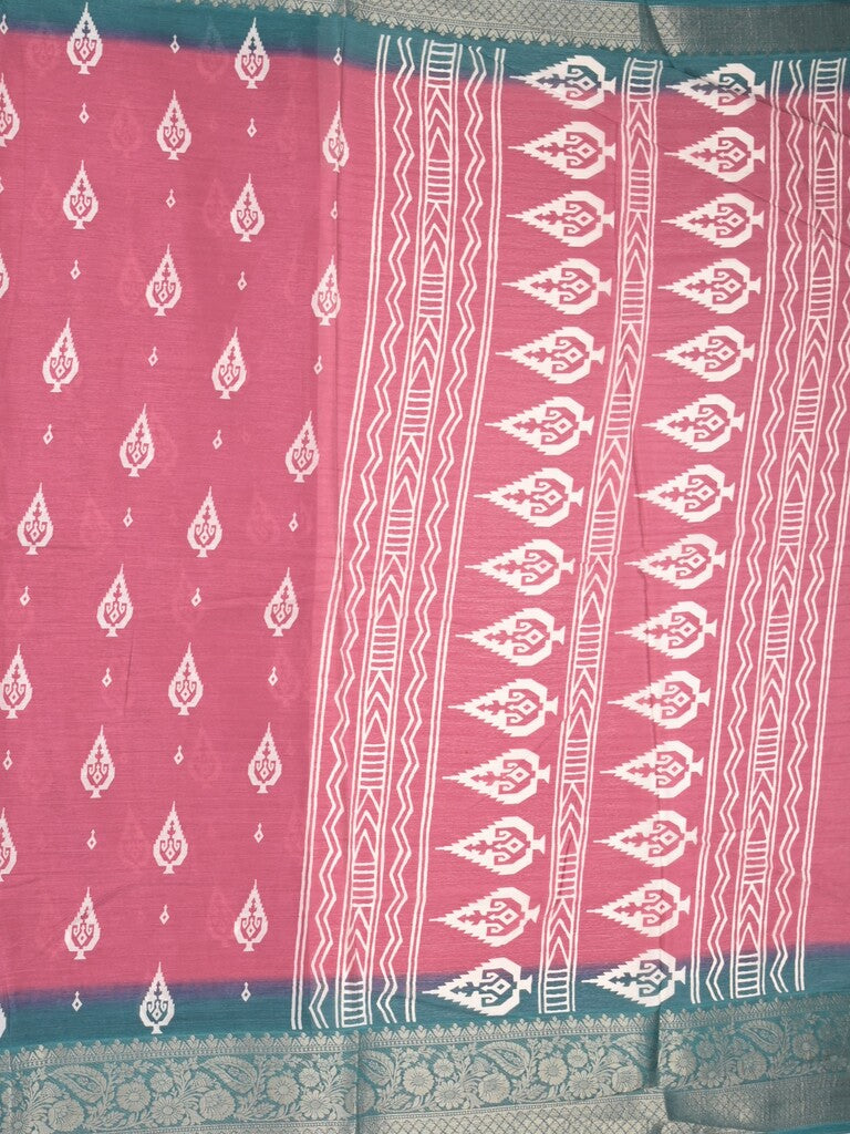 Chiffon fancy saree pink color allover digital prints & zari border with printed pallu and printed blouse