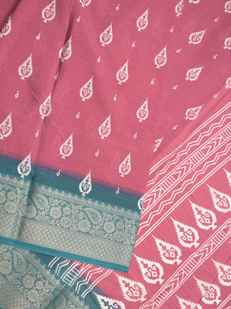 Chiffon fancy saree pink color allover digital prints & zari border with printed pallu and printed blouse