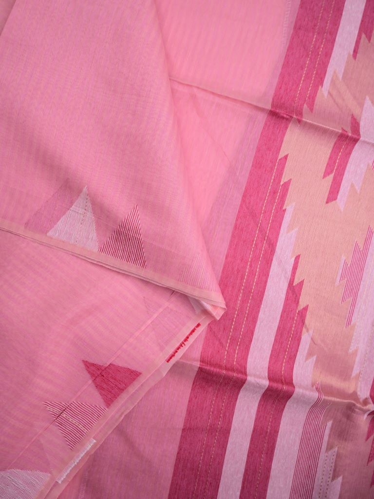 Chanderi fancy saree baby pink color allover plain & temple border with weaving pallu and plain blouse