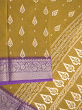 Chiffon fancy saree mustard yellow color allover digital prints & zari border with printed pallu and printed blouse