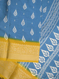 Chiffon fancy saree sky blue color allover digital prints & zari border with printed pallu and printed blouse