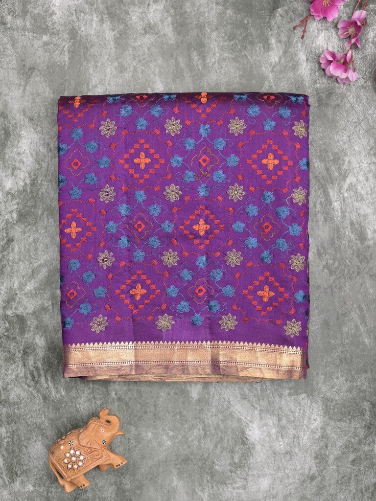 Munga pattu saree purple color allover weaves & small zari border with short pallu and attached plain blouse
