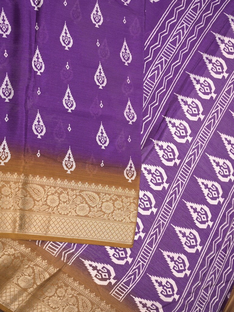 Chiffon fancy saree violet color allover digital prints & zari border with printed pallu and printed blouse