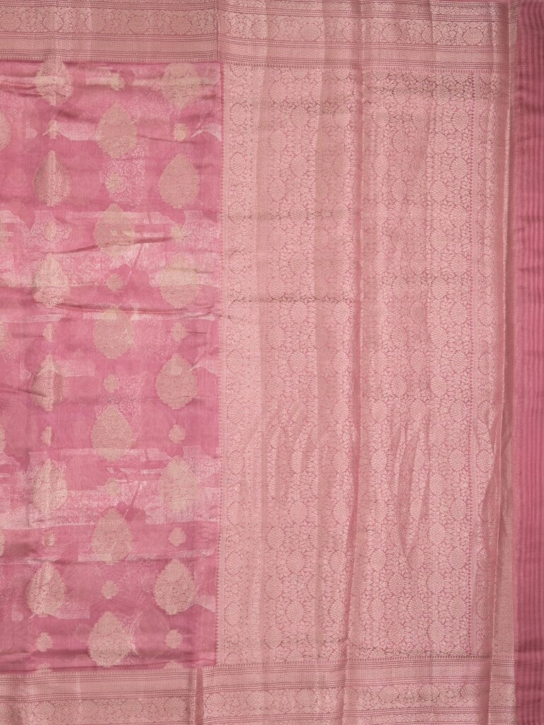 Maheshwari fancy saree light pink color allover zari motifs & zari border with brocade pallu and attached plain blouse