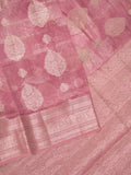 Maheshwari fancy saree light pink color allover zari motifs & zari border with brocade pallu and attached plain blouse