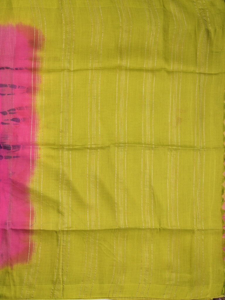 Bhagalpur fancy saree pink color allover shibori prints & small kaddi border with contrast pallu and attached plain blouse