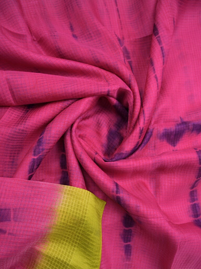 Bhagalpur fancy saree pink color allover shibori prints & small kaddi border with contrast pallu and attached plain blouse