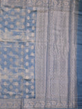 Maheshwari fancy saree light blue color allover zari motifs & zari border with brocade pallu and attached plain blouse