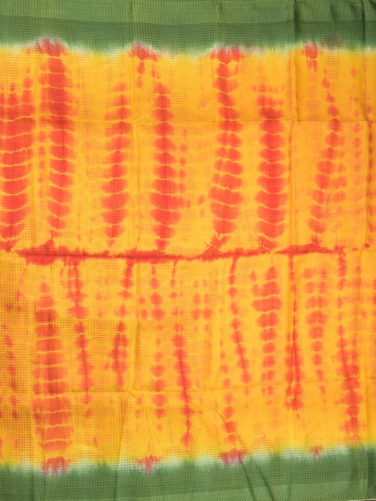 Bhagalpur fancy saree golden yellow color allover shibori prints & small kaddi border with contrast pallu and attached plain blouse