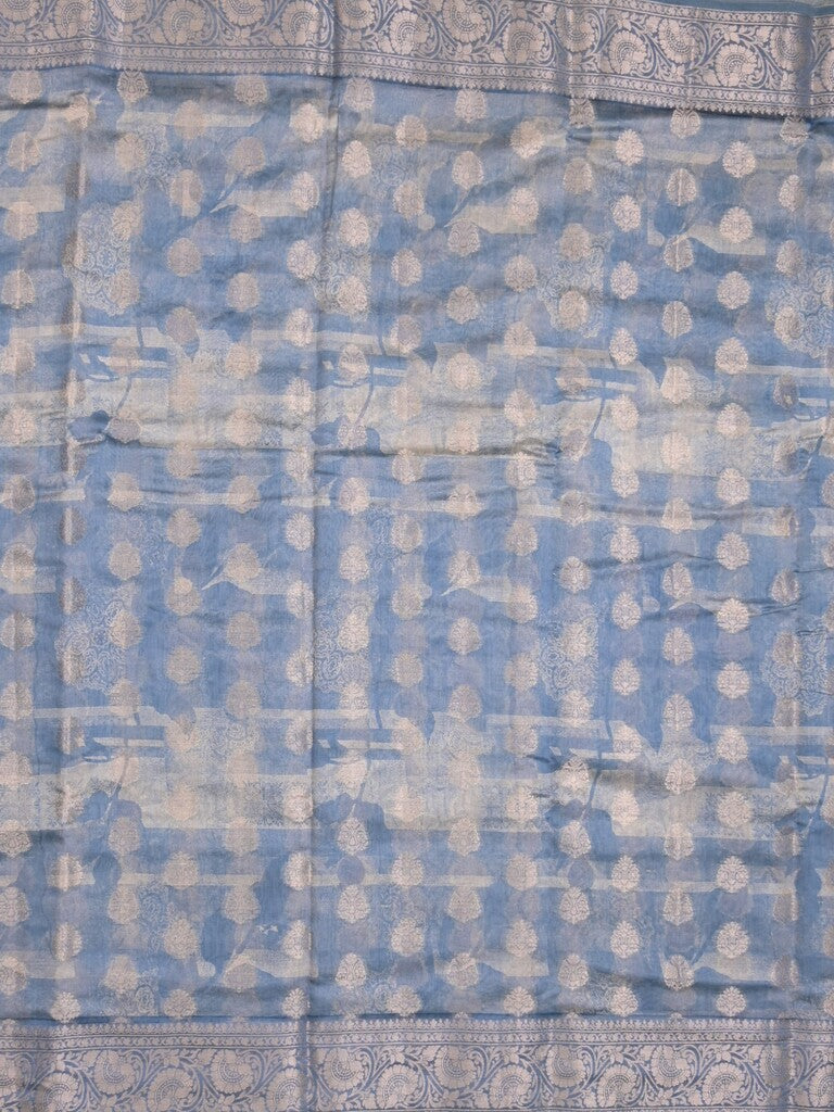 Maheshwari fancy saree light blue color allover zari motifs & zari border with brocade pallu and attached plain blouse