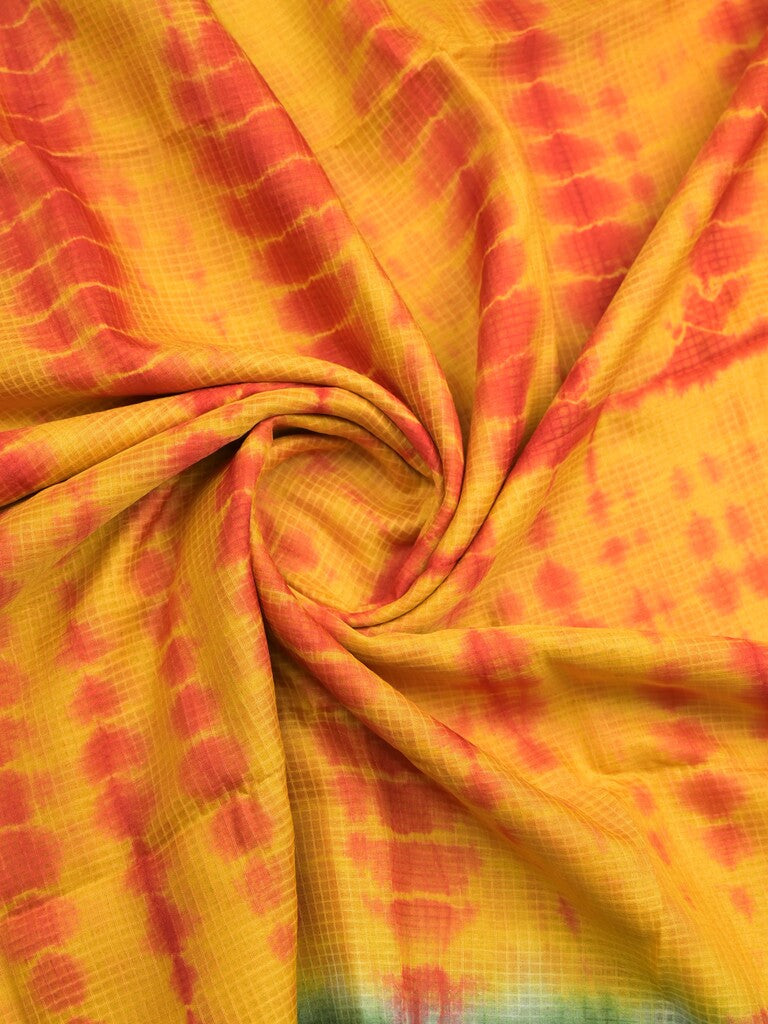 Bhagalpur fancy saree golden yellow color allover shibori prints & small kaddi border with contrast pallu and attached plain blouse