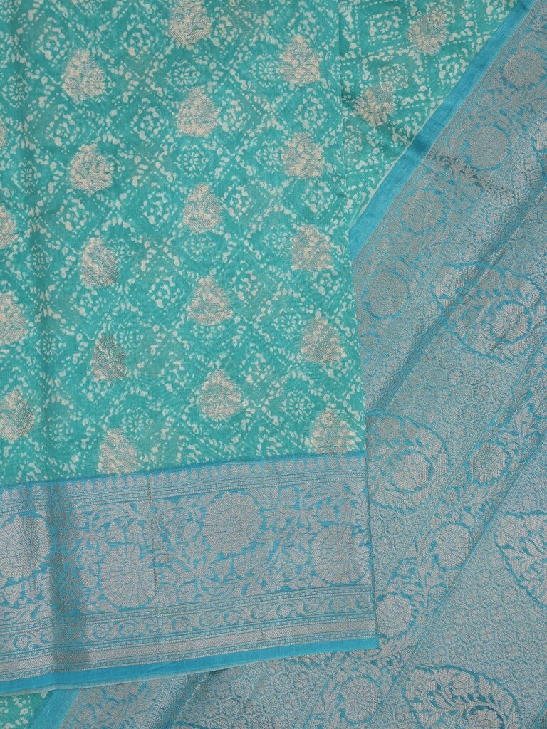 Maheshwari fancy saree sky blue color allover zari motifs & zari border with brocade pallu and attached plain blouse