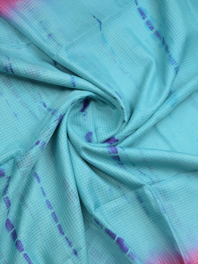 Bhagalpur fancy saree sky blue color allover shibori prints & small kaddi border with contrast pallu and attached plain blouse