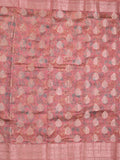 Maheshwari fancy saree onion pink color allover zari motifs & zari border with brocade pallu and attached plain blouse