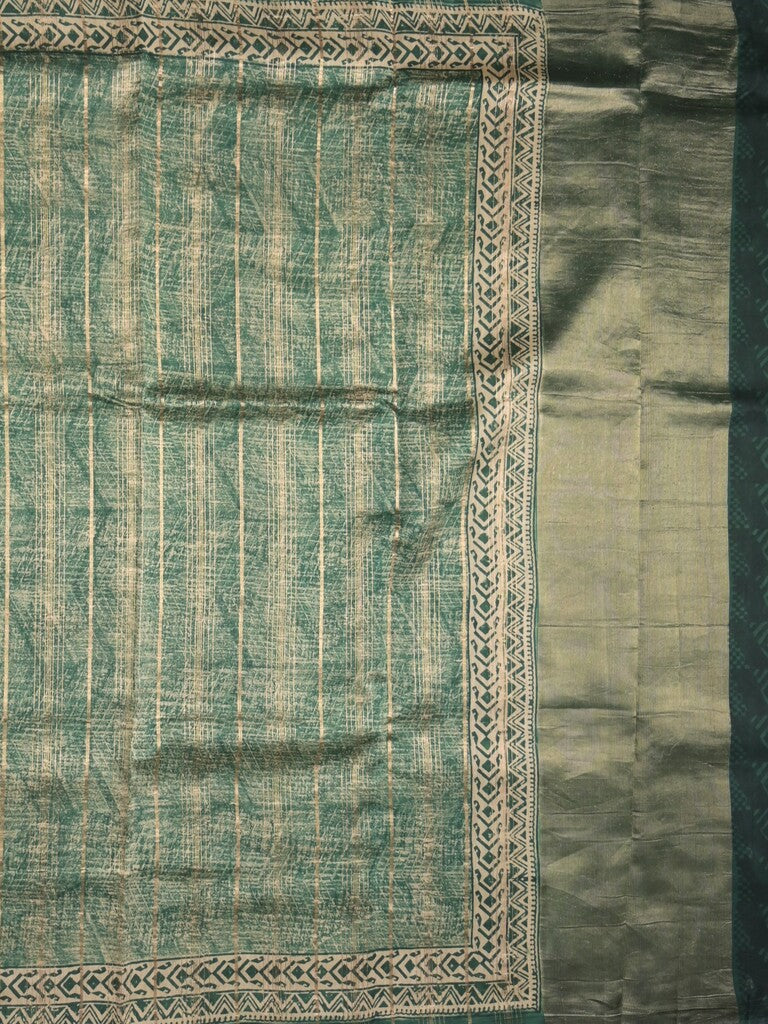 Maheshwari fancy saree olive green color allover prints & zari border with short pallu and attached plain blouse