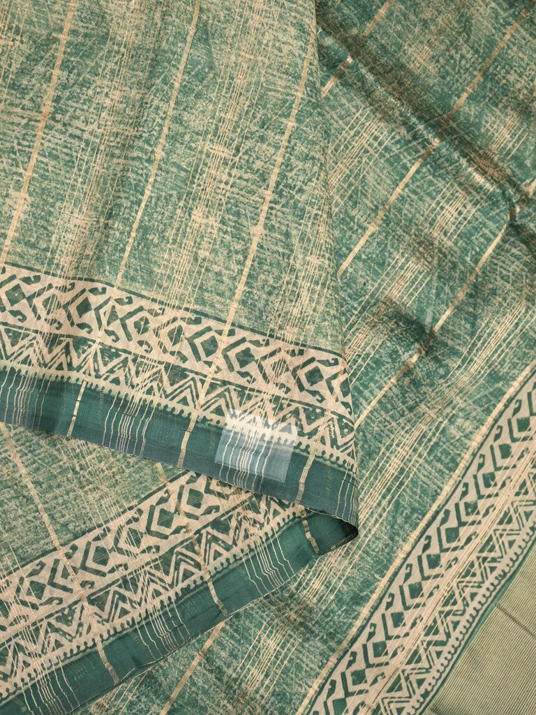 Maheshwari fancy saree olive green color allover prints & zari border with short pallu and attached plain blouse