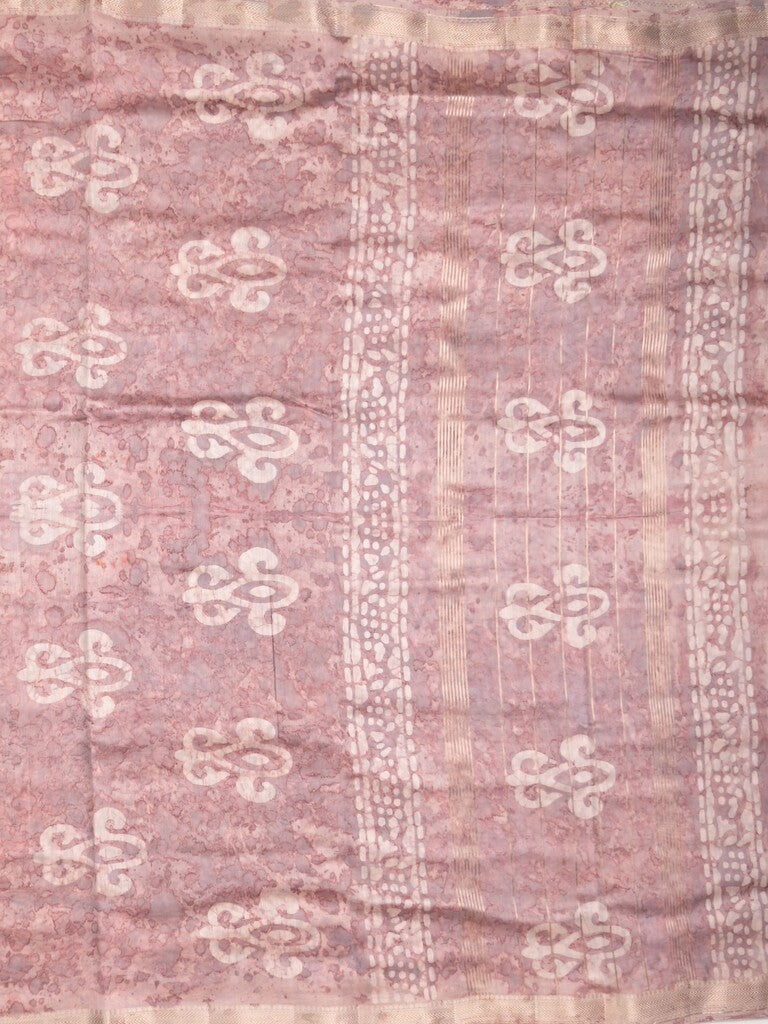 Maheshwari fancy saree onion pink color allover prints & zari border with short pallu and attached printed blouse
