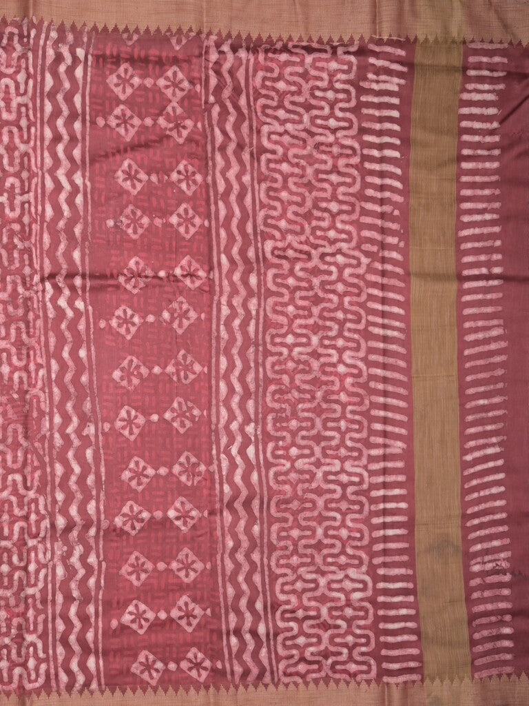 Maheshwari fancy saree maroon color allover prints & zari border with short pallu and attached printed blouse