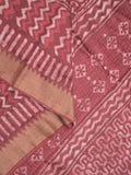 Maheshwari fancy saree maroon color allover prints & zari border with short pallu and attached printed blouse