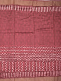 Maheshwari fancy saree maroon color allover prints & zari border with short pallu and attached printed blouse