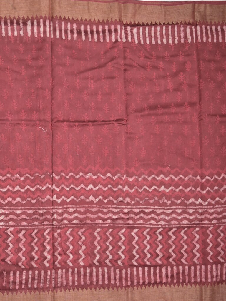 Maheshwari fancy saree maroon color allover prints & zari border with short pallu and attached printed blouse