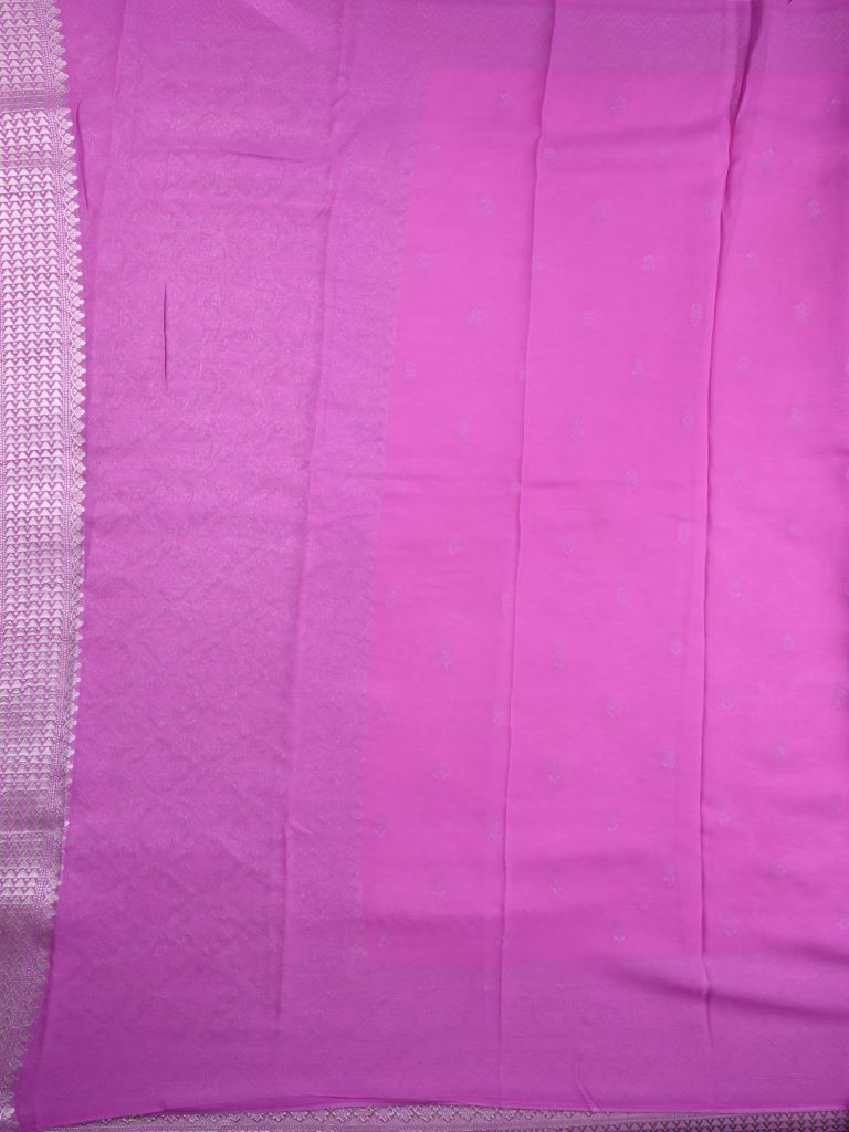 Georgette fancy saree purple color allover zari motifs & big zari border with rich pallu and attached plain blouse