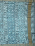 Maheshwari fancy saree sky blue color allover prints & zari border with short pallu and attached printed blouse