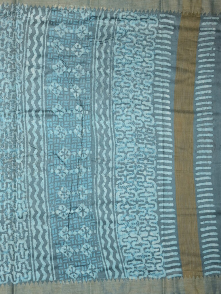 Maheshwari fancy saree sky blue color allover prints & zari border with short pallu and attached printed blouse