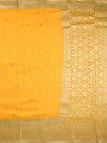 Georgette fancy saree lemon yellow color allover zari motifs & big zari border with rich pallu and attached plain blouse