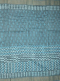 Maheshwari fancy saree sky blue color allover prints & zari border with short pallu and attached printed blouse