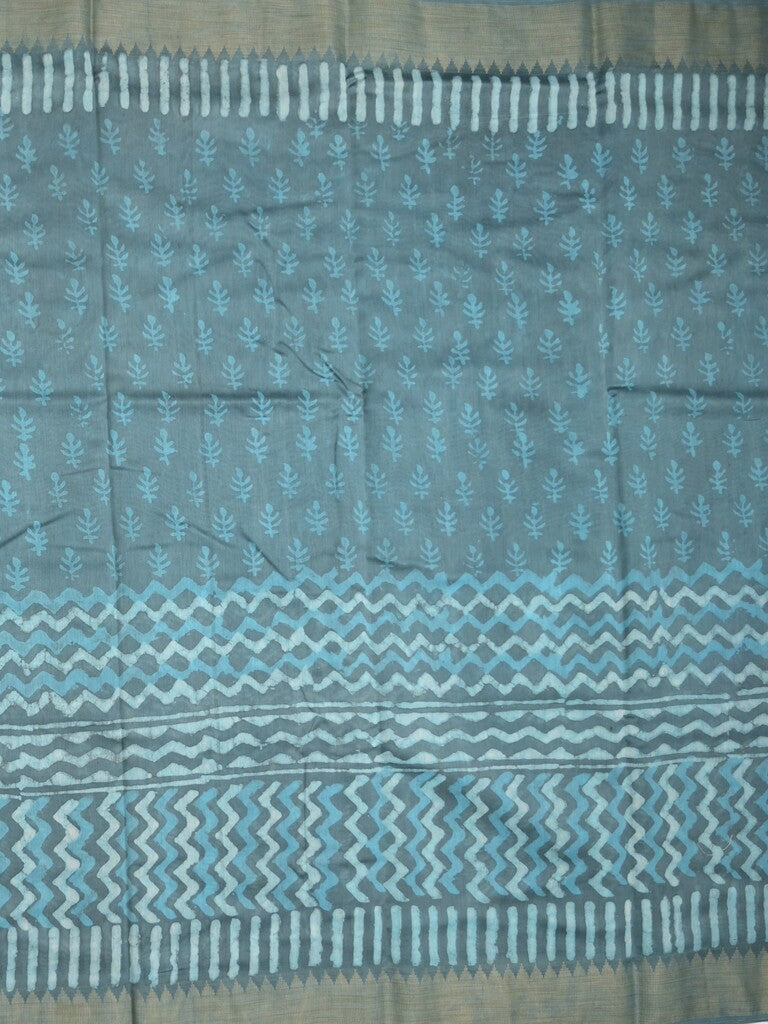 Maheshwari fancy saree sky blue color allover prints & zari border with short pallu and attached printed blouse