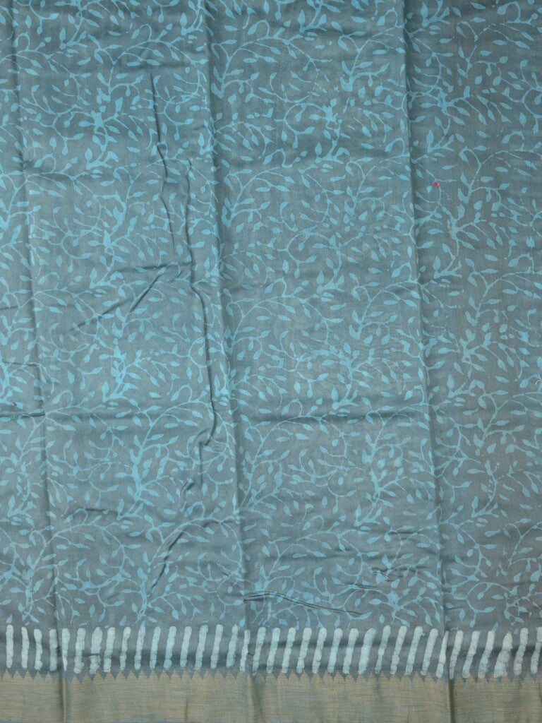 Maheshwari fancy saree sky blue color allover prints & zari border with short pallu and attached printed blouse
