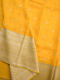 Georgette fancy saree lemon yellow color allover zari motifs & big zari border with rich pallu and attached plain blouse