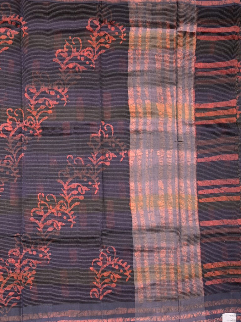 Maheshwari fancy saree black color allover prints & zari border with short pallu and attached printed blouse