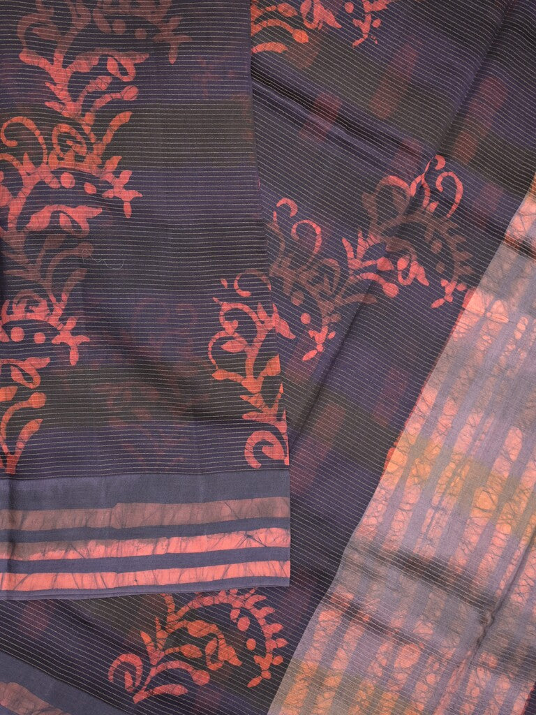 Maheshwari fancy saree black color allover prints & zari border with short pallu and attached printed blouse