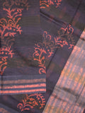 Maheshwari fancy saree black color allover prints & zari border with short pallu and attached printed blouse