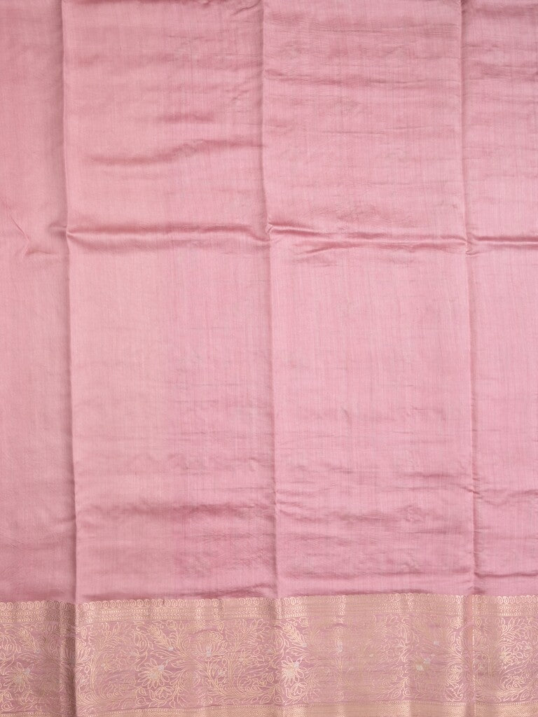 Munga pattu saree pink color allover weaves & zari border with short pallu and attached plain blouse