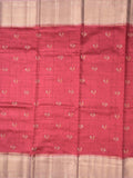 Munga pattu saree red color allover weaves & zari border with short pallu and attached plain blouse