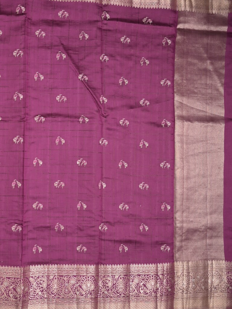 Munga pattu saree dark purple color allover weaves & zari border with short pallu and attached plain blouse