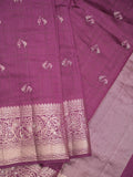 Munga pattu saree dark purple color allover weaves & zari border with short pallu and attached plain blouse