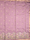 Munga pattu saree light purple color allover embroidery butis & small zari border with short pallu and attached plain blouse