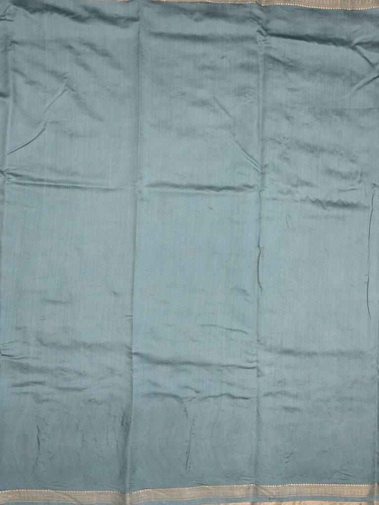 Munga pattu saree light blue color allover embroidery butis & small zari border with short pallu and attached plain blouse