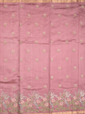 Munga pattu saree baby pink color allover embroidery butis & small zari border with short pallu and attached plain blouse