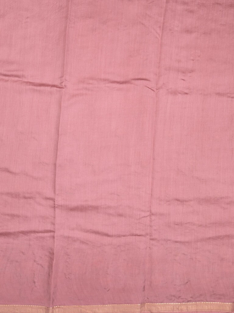 Munga pattu saree baby pink color allover embroidery butis & small zari border with short pallu and attached plain blouse