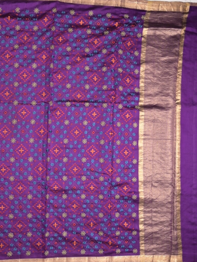 Munga pattu saree purple color allover weaves & small zari border with short pallu and attached plain blouse