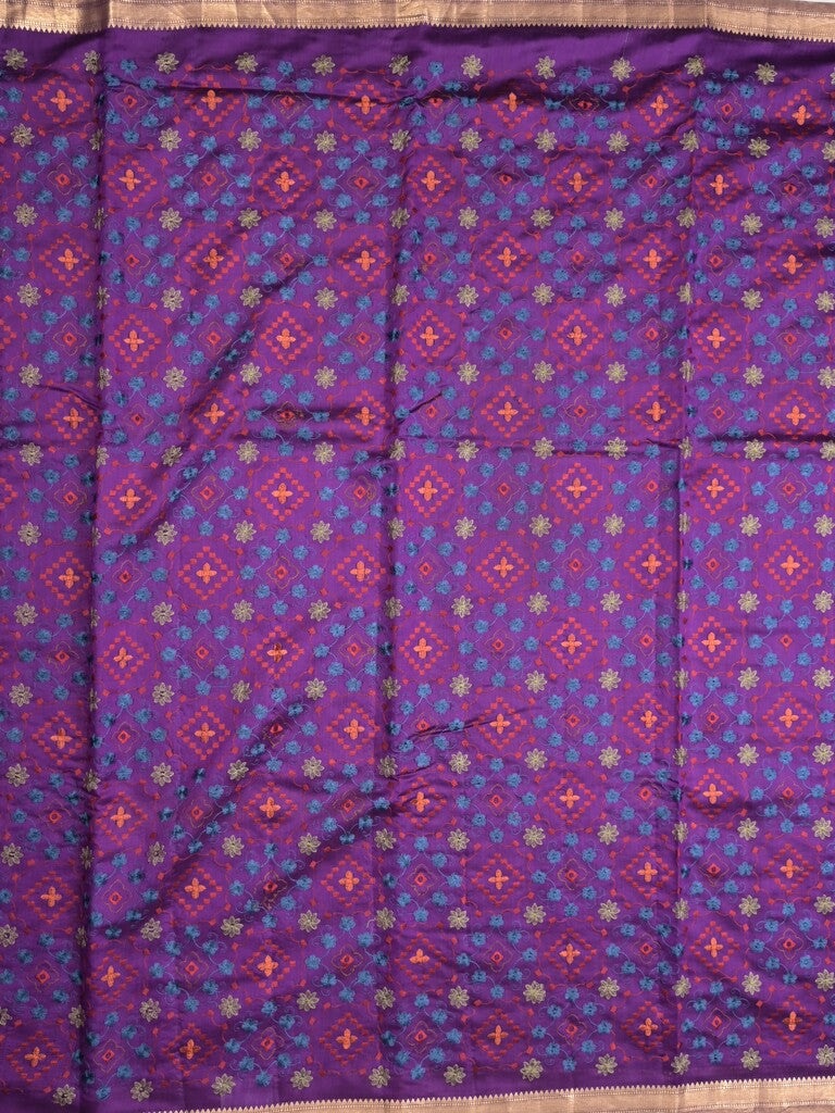 Munga pattu saree purple color allover weaves & small zari border with short pallu and attached plain blouse