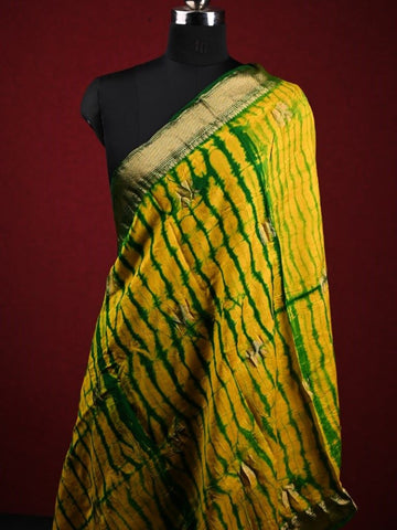 Munga silk dupatta yellow color with allover shibori prints and zari border