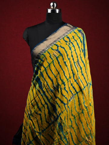 Munga silk dupatta lemon yellow color with allover shibori prints and zari border